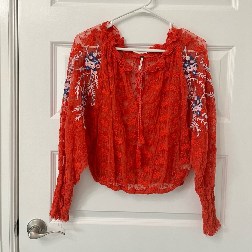 Free People! Red lace top